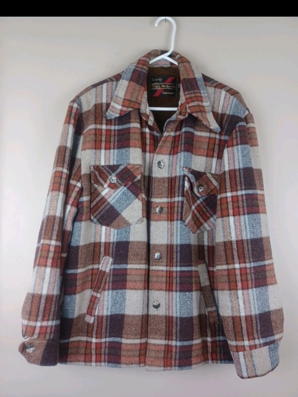 Rare Vintage Sears Wool Plaid Jacket Mens Size 42 Sherpa Lined Outdoor 70s